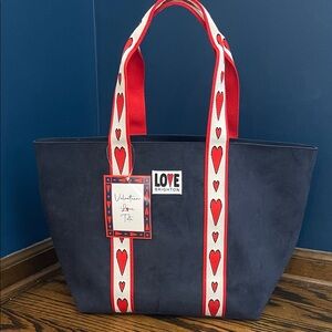 Brighton Blue Tote with Red Heart Straps